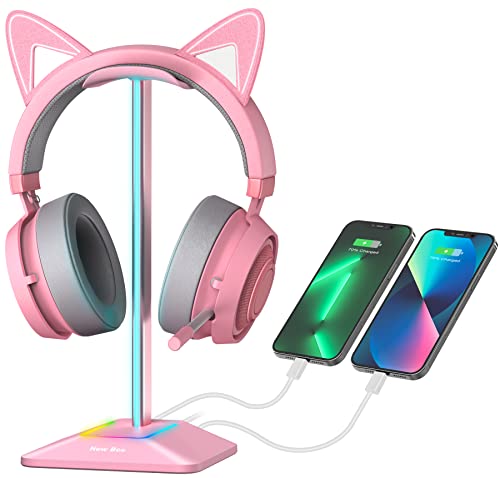 New bee Kopfhörer Ständer RGB Headset Halterung mit USB Typ-C Ladegeräten und Datenübertragung Universal Gaming Headset Ständer Kopfhörer Halter für alle Kopfhörer(Rosa) von New bee