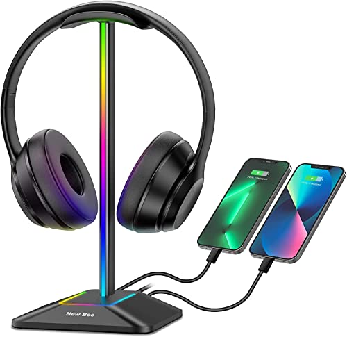 New bee Kopfhörer Ständer RGB Headset Halterung mit USB Typ-C Ladegeräten und Datenübertragung Universal Gaming Kopfhörer Halter für alle Kopfhörer(Schwarz) von New bee