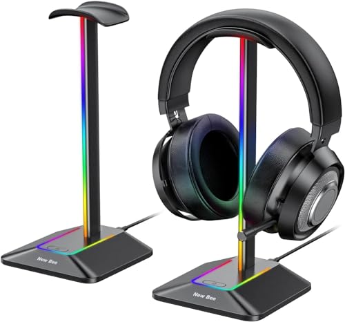 New bee RGB Kopfhörer Ständer,Gaming-Headset-ständer Headset Halterung Wireless Charge Kopfhörer Halter mit 1*USB 7 Lighting Effects Modes Schwarz von New bee