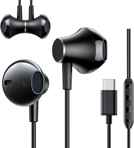 New bee USB C Kopfhörer, Samsung Kopfhörer mit Kabel Ohrhörer Magnetische kabelgebundene Ohrhörer mit Mikrofon für iPad Pro, Samsung Galaxy(Schwarz) von New bee