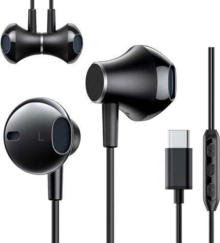 New bee USB C Kopfhörer, Samsung Kopfhörer mit Kabel Ohrhörer Magnetische kabelgebundene Ohrhörer mit Mikrofon für iPad Pro, Samsung Galaxy(Schwarz) von New bee