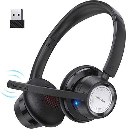 New bee Wireless Headset, Bluetooth Headset mit Mikrofon Geräuschunterdrückung 20 Stunden Sprechzeit Kopfhörer Kabellos Bluetooth V5.0 mit USB Adapter für PC Skype Zoom Laptop Computer Telefon von New bee
