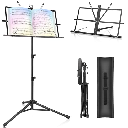 Notenständer Klappbar Stabil 2 in 1 Doppelnutzung Notenständer Gitarre Höhenverstellbar Notenpult mit Tragetasche Music Stand für Kinder und Erwachsene von New bee