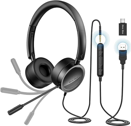 PC Headset mit Mikrofon New Bee USB/3,5mm Business Headset Noise Cancelling & Klare Stereo-Sound für Call Center Office Telefonkonferenzen Skype-Chat Webinar-Präsentationen Online-Kurse und Musik von New bee