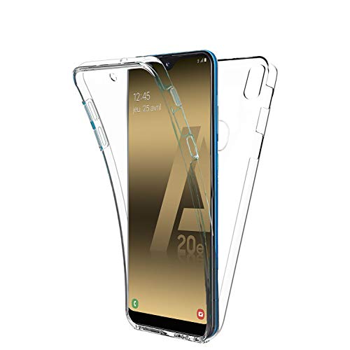 New&Teck Handyhülle 360 Grad für Samsung Galaxy A20E, transparent, Vorder- und Rückseite aus Hartschale, stoßfest von New&Teck