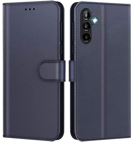 New&Teck Handyhülle hülle für Samsung Galaxy A14 4G/5G, Leder, multifunktional, Magnetverschluss, stoßfest (Blau, A14) von New&Teck