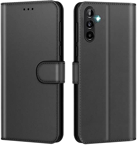 New&Teck Handyhülle hülle für Samsung Galaxy A14 4G/5G, Leder, multifunktional, Magnetverschluss, stoßfest (Schwarz, A14) von New&Teck