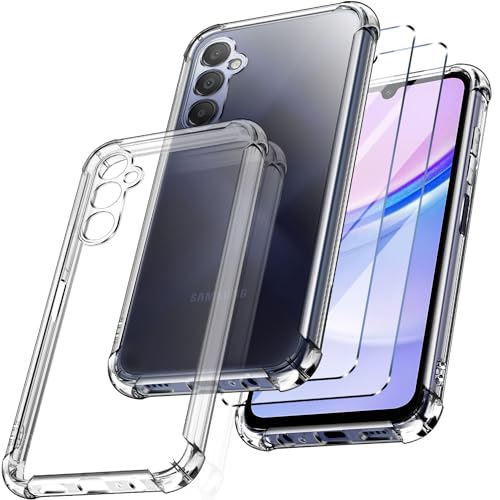 New&Teck Handyhülle hülle für Samsung Galaxy A15 4G/5G + 2 Hartglas, Schutzhülle aus weichem TPU-Silikon, Bumper mit verstärkten Ecken, klarer Schutz von New&Teck