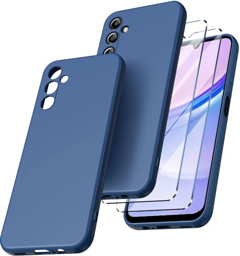 New&Teck Handyhülle hülle für Samsung Galaxy A15 4G/5G + 2 Schutzgläser, aus weichem TPU-Silikon Blau von New&Teck