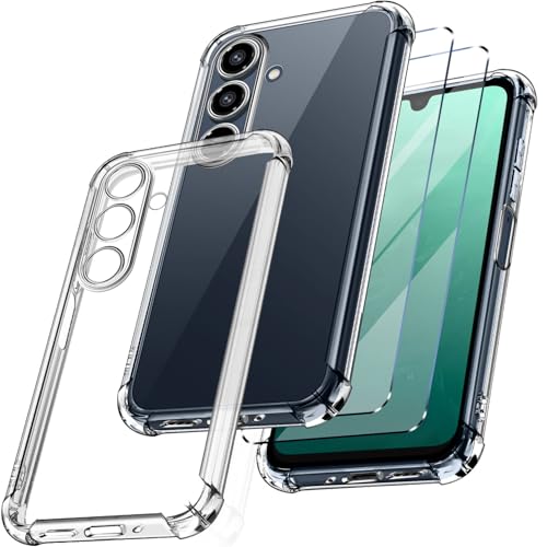 New&Teck hülle für Samsung Galaxy A16 4G/5G + 2 Hartglas-Displayschutz, Schutzhülle aus weichem TPU-Silikon, Bumper mit verstärkten Ecken, klarer Schutz (transparent) von New&Teck