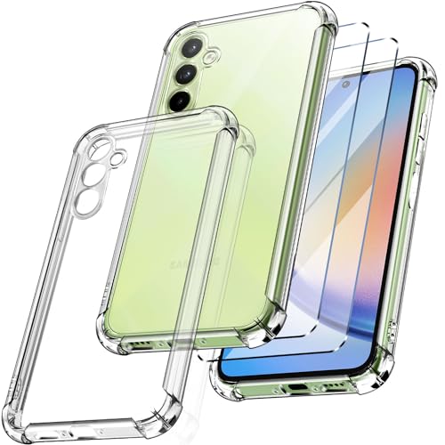 New&Teck Handyhülle hülle für Samsung Galaxy A35 5G + 2 Hartglas-Displayschutz, Schutzhülle aus weichem TPU-Silikon, Bumper mit verstärkten Ecken, klarer Schutz. von New&Teck