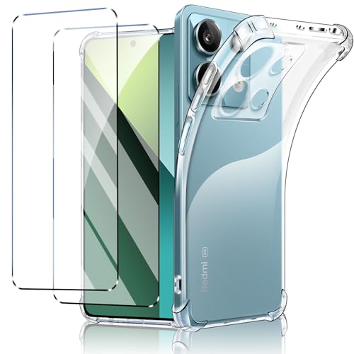 New&Teck Handyhülle hülle für Xiaomi Redmi Note 13 Pro 5G (Nicht für Note 13 Pro 4G und Note 13 Pro Plus 5G) + 2 Displayschutzfolien aus transparentem TPU-Silikon, Bumper mit verstärkten Ecken von New&Teck
