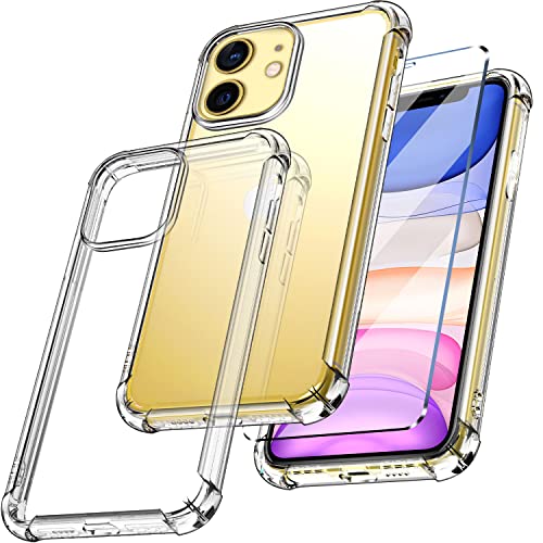 New&Teck Handyhülle hülle für iPhone 11 + Hartglas-Displayschutzfolie, Durchsichtig Case Transparent Silikon TPU Schutzhülle Premium 9H Gehärtetes Glas für iPhone 11 von New&Teck