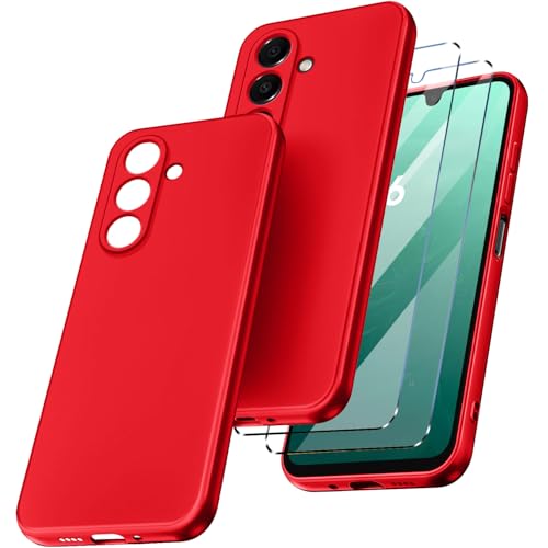 New&Teck Schutzhülle für Samsung Galaxy A16 + 2 Hartglas-Displayschutz, Schutzhülle aus weichem TPU-Silikon, Bumper mit verstärkten Ecken, klarer Schutz (Rot) von New&Teck