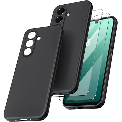 New&Teck Schutzhülle für Samsung Galaxy A16 4G/5G + 2 Hartglas-Displayschutz, Schutzhülle aus weichem TPU-Silikon, Bumper mit verstärkten Ecken, klarer Schutz (schwarz) von New&Teck
