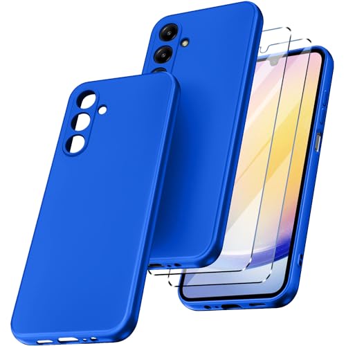 New&Teck Schutzhülle für Samsung Galaxy A25 5G+2 Displayschutzfolien aus gehärtetem Glas, weiche TPU-Silikonhülle, Stoßstange mit verstärkten Ecken, transparenter Schutz (Blau) von New&Teck