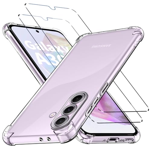 New&Teck hülle für Samsung Galaxy A34 5G + 2 Hartglas, Displayschutzfolie aus weichem TPU, Bumper mit verstärkten Ecken, klarer Schutz (Durchsichtig, Samsung Galaxy A36) von New&Teck