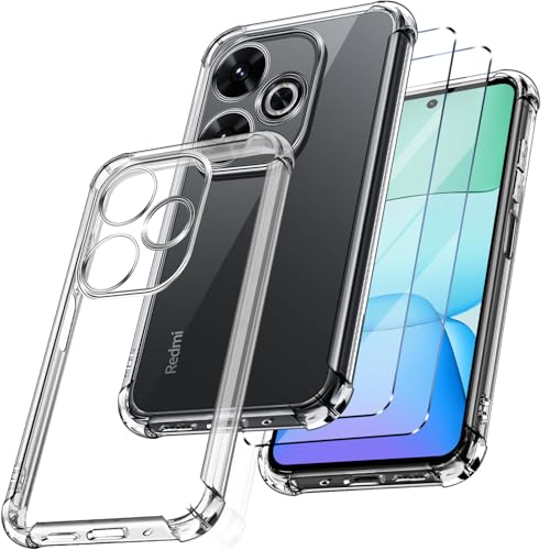 New&Teck Schutzhülle für Xiaomi Redmi 13 4G, TPU-Silikon, Bumper mit verstärkten Ecken, klar, Stoßdämpfung, Displayschutzfolie inklusive von New&Teck