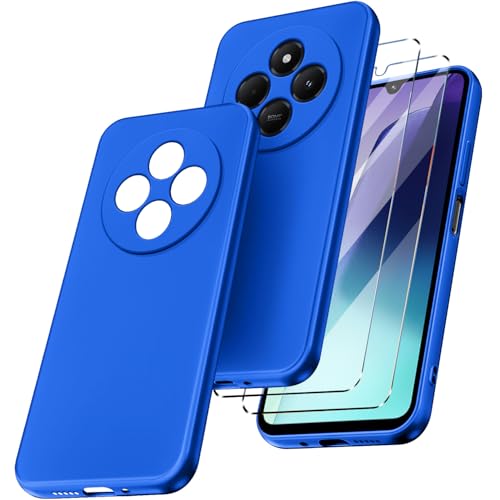 New&Teck Schutzhülle für Xiaomi Redmi 14C + 2 Hartglas, Schutzhülle, transparent, weiches TPU-Silikon, Bumper mit verstärkten Ecken (blau) von New&Teck