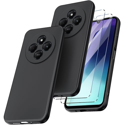 New&Teck Schutzhülle für Xiaomi Redmi 14C / Redmi A4 5G + 2 Hartglas, Schutzhülle, transparent, weiches TPU-Silikon, Bumper mit verstärkten Ecken (schwarz) von New&Teck