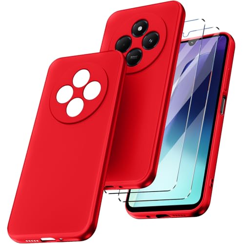 New&Teck Schutzhülle für Xiaomi Redmi 14C / Redmi A4 + 2 Hartglas, Schutzhülle, transparent, weiches TPU-Silikon, Bumper mit verstärkten Ecken (rot) von New&Teck