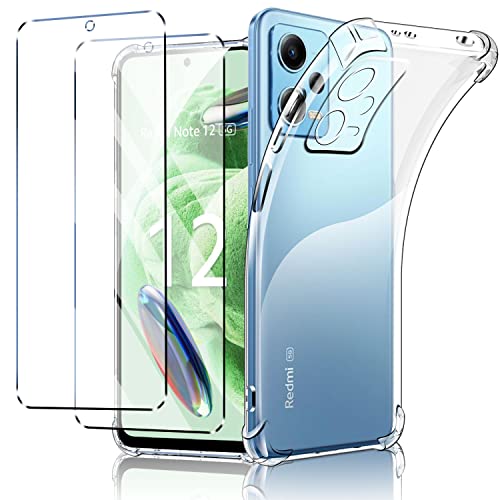 New&Teck Schutzhülle für Xiaomi Redmi Note 12 5G (inkl. Displayschutzfolie) aus transparentem TPU-Silikon, Bumper mit verstärkten Ecken von New&Teck