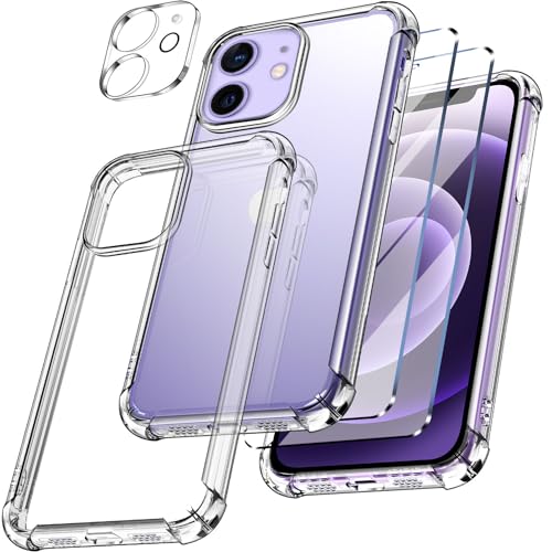 New&Teck Schutzhülle für iPhone 12/12 Pro + 2 x [Hartglas-Displayschutz] und [1 x Schutzkamera] aus transparentem TPU-Silikon [Bumper mit verstärkten Ecken], klarer Schutz. von New&Teck