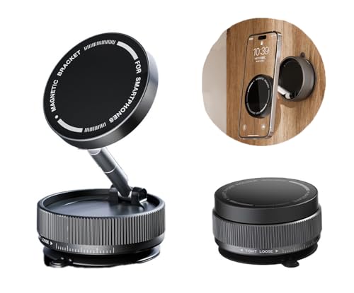 New&Teck Telefonhalterung mit Saugnapf mit Drehverriegelung, [10 Magnete] Halterung für Magsafe Auto, [faltbar & 360°] für alle Smartphones auf glatter Oberfläche (Schwarz, K10A) von New&Teck
