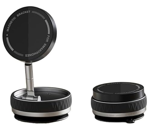 New&Teck Telefonhalterung mit Saugnapf mit Drehverriegelung, [10 Magnete] Halterung für Magsafe Auto, [faltbar & 360°] für alle Smartphones auf glatter Oberfläche (Schwarz, K10B) von New&Teck