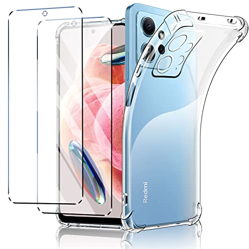 New&Teck hülle für Xiaomi Redmi Note 12 4G (Nicht für Note 12 5G) + 2 Displayschutzfolien aus transparentem TPU-Silikon, Bumper mit verstärkten Ecken von New&Teck