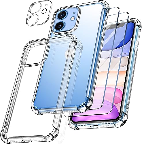 New&Teck hülle für iPhone 11 (6.1) + 2 x [Displayschutzfolie aus Hartglas] und [1 x Schutzkamera] aus transparentem weichem TPU-Silikon [Bumper mit verstärkten Ecken], klarer Schutz. von New&Teck