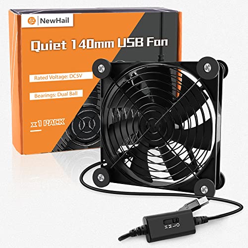 NewHail 140mm Mini USB Fan Computer Fan Multi-speed Control, Reduction Heat for Router, Game Console, TV Box, Recipient, Modem, DVR, PlayStation, AV-cabin (1 Pack - Black) von NewHail