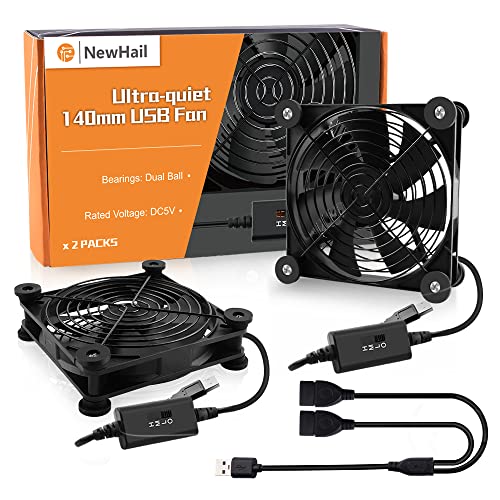 NewHail 140mm Mini USB Fan Computer Fan Multi-speed Control, Reduction Heat for Router, Game Console, TV Box, Recipient, Modem, DVR, PlayStation, AV-cabin (2 Pack - Black) von NewHail