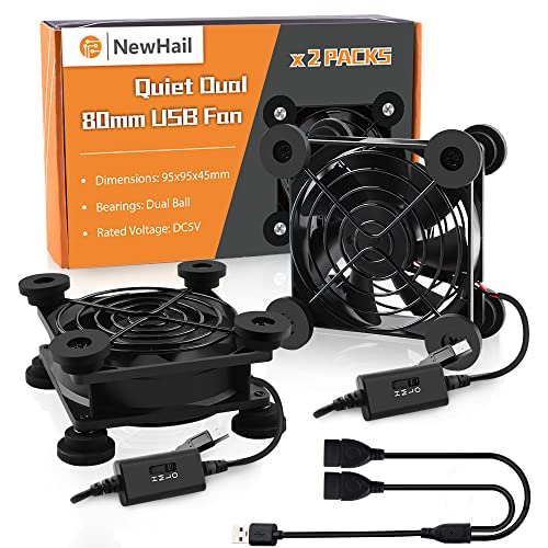 NewHail 2 Stück leiser 80 mm USB-Lüfter, Dual-Kugellager, USB-Lüfter 5 V, mit L/M/H, 3-Grad-Geschwindigkeitsregler, hoher Luftstrom, Kühlventilator für Router, Modem-Receiver, DVR, Playstation, Xbox, von NewHail