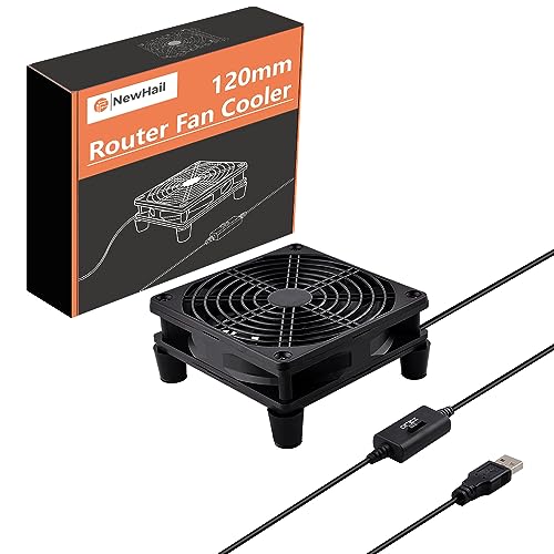 NewHail Leise 120mm Router Lüfter Ventilator mit 3 Einstellbare Geschwindigkeiten, DC 5V USB Powered Cooling Gehäuse Lüfter für Router Modem Receiver DVR TV Box Computer AV-Kabine von NewHail