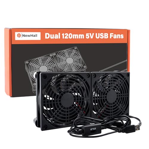 NewHail Leiser 2 in 1 Dual USB Lüfter 120 mm Dual-Ball Bearings, USB Lüfter 5V, mit L/M/H 3 Einstellbare Geschwindigkeiten, 190cm Kabel für Router, Modem, Receiver, DVR, PlayStation, Xbox NewHail Leiser 2 in 1 Dual USB Lüfter 120 mm Dual-Ball Bearings, USB Lüfter 5V, mit L/M/H 3 Einstellbare Geschwindigkeiten, 190cm Kabel für Router, Modem, Receiver, DVR, PlayStation, Xbox von NewHail