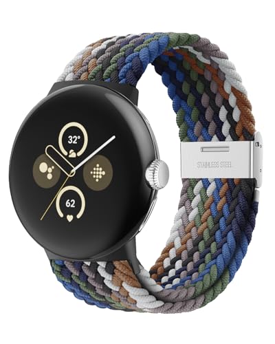 NewJourney Elastisches geflochtenes Armband - Kompatibel mit Google Pixel Watch 2 Armband, verstellbares Nylonarmband für Google Pixel Watch 2 / Pixel Watch (Cowboy) von NewJourney