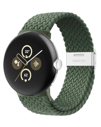 Elastisches geflochtenes Armband - Kompatibel mit Google Pixel Watch 2 Armband/Pixel Watch 3 41mm, verstellbares Nylonarmband für Google Pixel Watch 3 41mm/2/1(Olivgrün) von NewJourney
