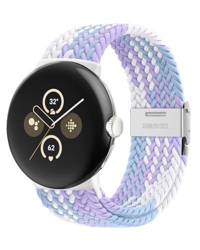 Elastisches geflochtenes Armband - Kompatibel mit Google Pixel Watch 2 Armband/Pixel Watch 3 41mm, verstellbares Nylonarmband für Google Pixel Watch 3 41mm/2/1 (Violett) von NewJourney