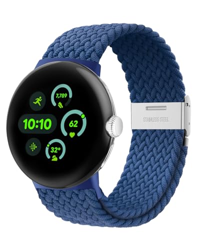 Elastisches geflochtenes Armband - Nur Kompatibel mit Google Pixel Watch 3 45mm, verstellbares Nylonarmband für Google Pixel Watch 3 45mm(Kaltes Blau) von NewJourney