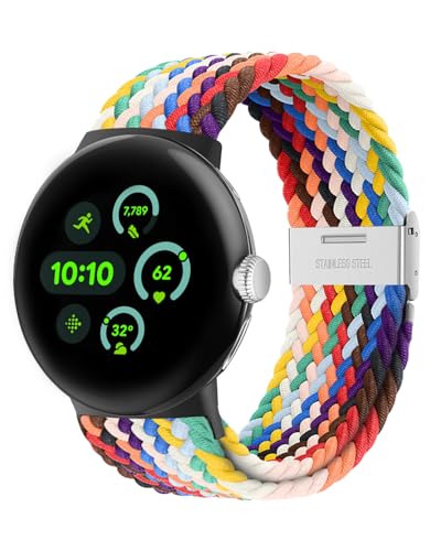 Elastisches geflochtenes Armband - Nur Kompatibel mit Google Pixel Watch 3 45mm, verstellbares Nylonarmband für Google Pixel Watch 3 45mm(Regenbogen) von NewJourney
