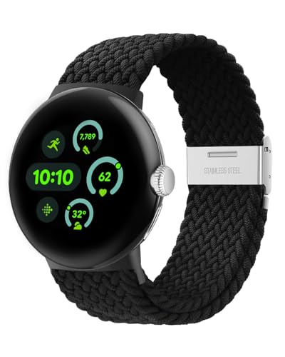 Elastisches geflochtenes Armband - Nur Kompatibel mit Google Pixel Watch 3 45mm, verstellbares Nylonarmband für Google Pixel Watch 3 45mm(Schwarz) von NewJourney