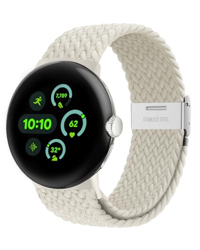 Elastisches geflochtenes Armband - Nur Kompatibel mit Google Pixel Watch 3 45mm, verstellbares Nylonarmband für Google Pixel Watch 3 45mm(Sternenlicht) von NewJourney