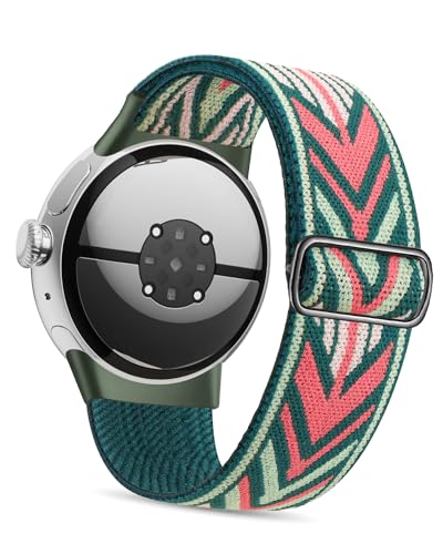 Kompatibel Mit Pixel Watch 3 41mm/Google Watch 2 Armband, Verstellbares Elastisches Geflochtenes Nylon Sport Loop Riemen für Frauen Männer (Grüner Pfeil) von NewJourney