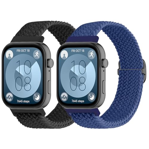 NewJourney 2 pcs Geflochtenes Armband Kompatibel mit Huawei Watch Fit 4/Fit 4 Pro/Fit 3 Verstellbare Sport Ersatzarmband elastisch Uhrenarmband Nylon Armband Strap Zubehör für Frauen Männer von NewJourney