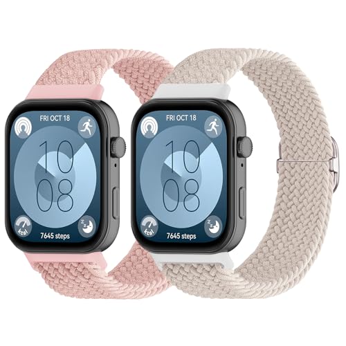NewJourney 2 pcs Geflochtenes Armband Kompatibel mit Huawei Watch Fit 4/Fit 4 Pro/Fit 3 Verstellbare Sport Ersatzarmband elastisch Uhrenarmband Nylon Armband Strap Zubehör für Frauen Männer von NewJourney