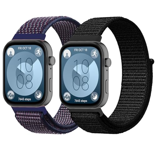 NewJourney 2 pcs Verstellbare Sport Armband Kompatibel mit Huawei Watch Fit 4/Watch Fit 4 Pro/Fit 3 Nylon Ersatzarmband elastisch Uhrenarmband Geflochtenes Nylon Armband Zubehör für Damen Herren von NewJourney
