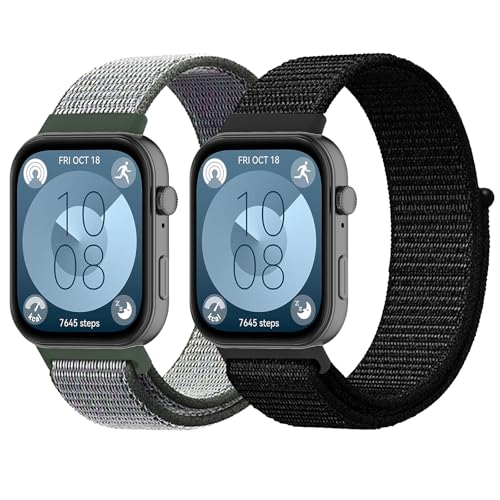 NewJourney 2 pcs Verstellbare Sport Armband Kompatibel mit Huawei Watch Fit 4/Watch Fit 4 Pro/Fit 3 Nylon Ersatzarmband elastisch Uhrenarmband Geflochtenes Nylon Armband Zubehör für Damen Herren von NewJourney