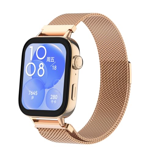 NewJourney Armband Kompatibel mit Huawei Watch Fit 4/Watch Fit 4 Pro/Fit 3 Edelstahl Ersatzarmband Metall Mesh mit Magnetverschluss Uhrenarmband für Damen Herren Armbänder(Roségold) von NewJourney
