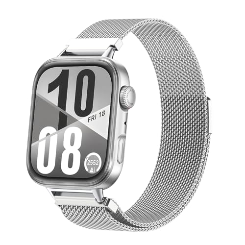NewJourney Armband Kompatibel mit Huawei Watch Fit 4/Watch Fit 4 Pro/Fit 3 Edelstahl Ersatzarmband Metall Mesh mit Magnetverschluss Uhrenarmband für Damen Herren Armbänder(Silber) von NewJourney